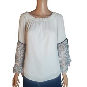 WHBM Size S Shoulder Blouse Lace Bell Sleeve Boho Fairy Whimsygoth Ethereal